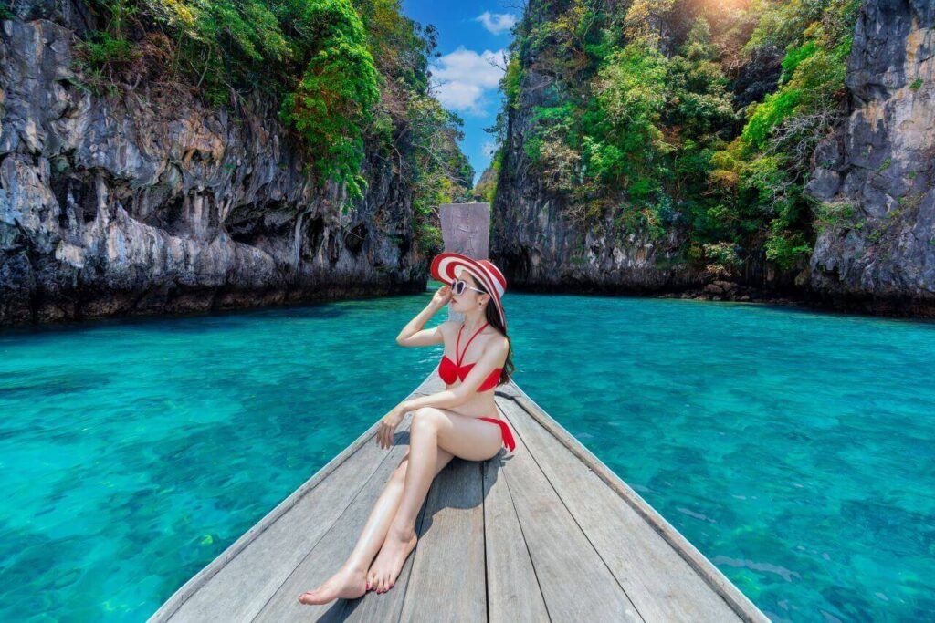 beautiful-girl-red-bikini-boat-koh-hong-island-thailand