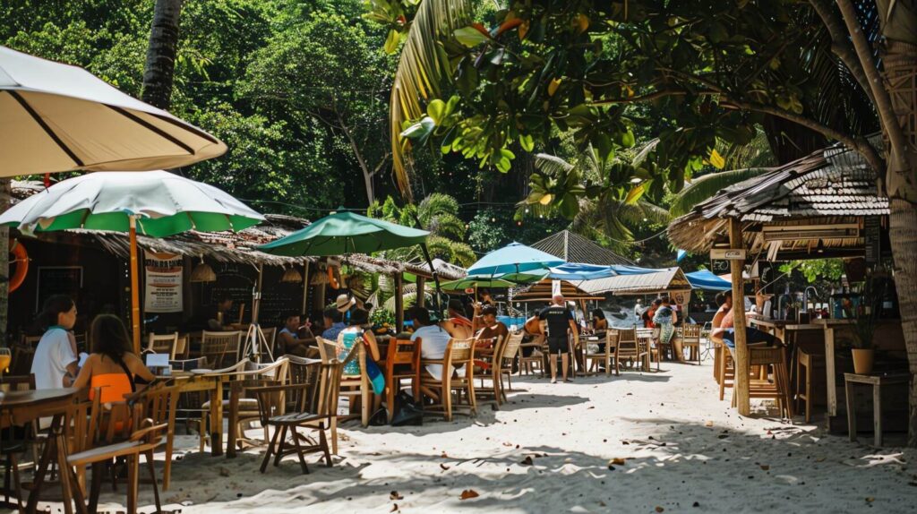 group-people-are-relaxing-phuket-island-beach-there-are-palm-trees-green-umbrellas-people-are-sitting-tables-eating-drinking-talking