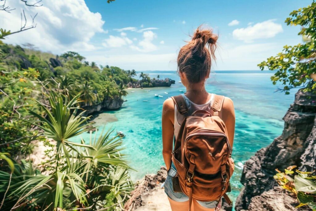 woman-with-backpack-stands-cliff-overlooking-ocean