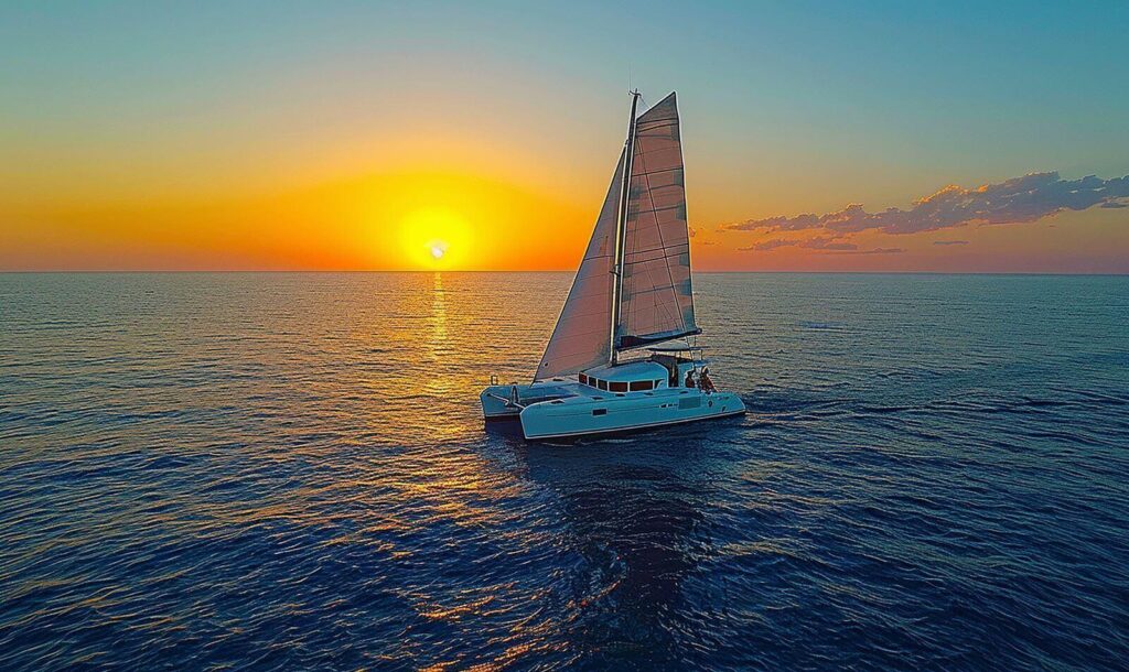 sailboat-is-sailing-ocean-with-sun-setting-it