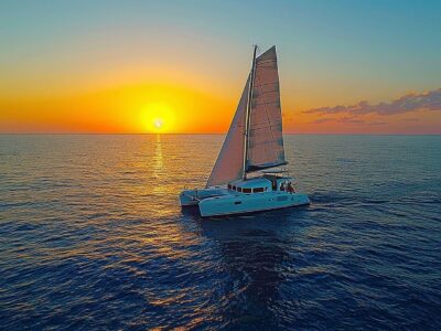 sailboat-is-sailing-ocean-with-sun-setting-it