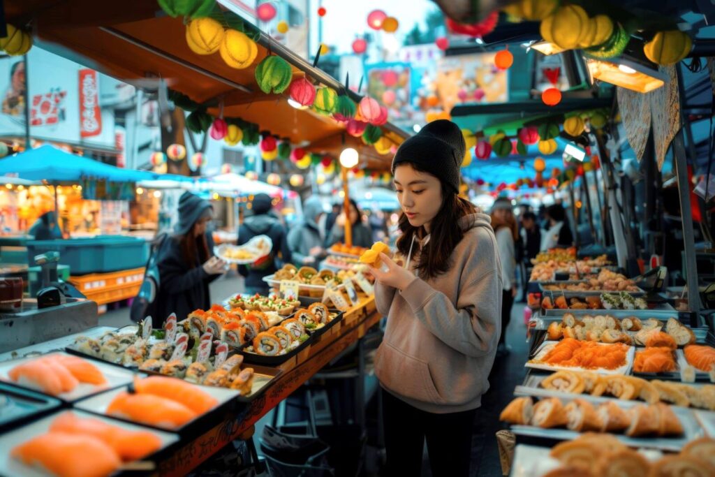 young-solo-woman-traveler-enjoying-meal-at-local-market